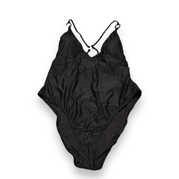 J. Crew O-Ring V-Neck One Piece Swimsuit in Black Sz 24 NEW - Picture 3 of 9